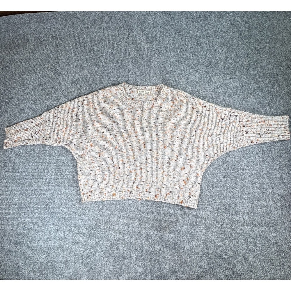 Charmed Hearts Sweater Women M Gray Multicolor Speckled Slouchy Cozy Cottagecore
